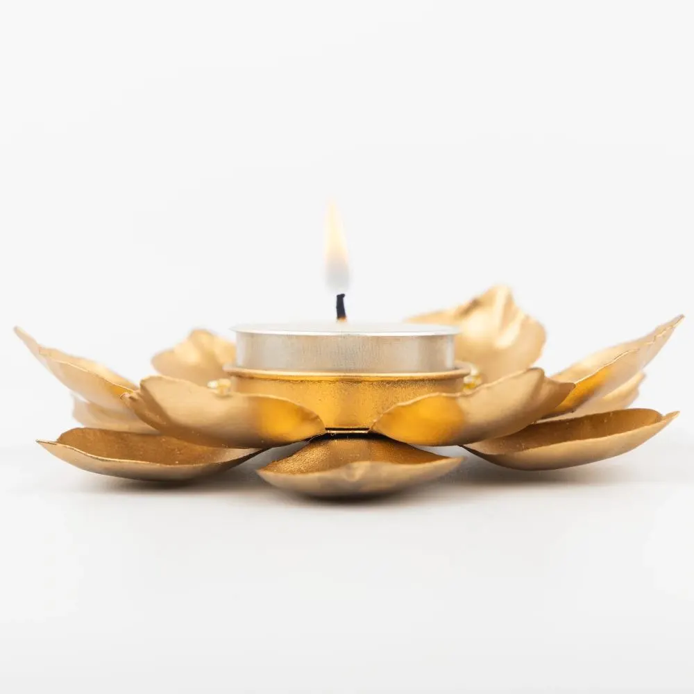Handcrafted Floral Metal Stone T-Light Holder